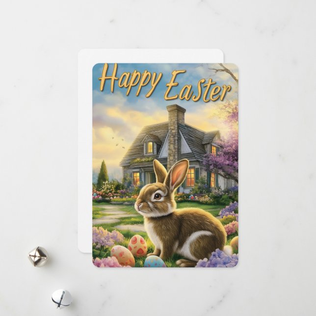 Happy Easter Cute Bunny Rabbit Card (Front/Back In Situ)