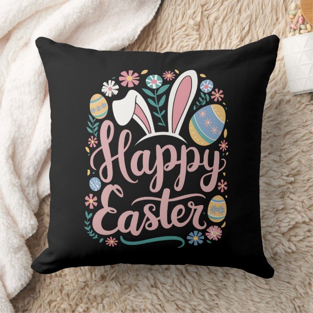 Happy Easter Cute Bunny Rabbit Eggs Cushion (Blanket)