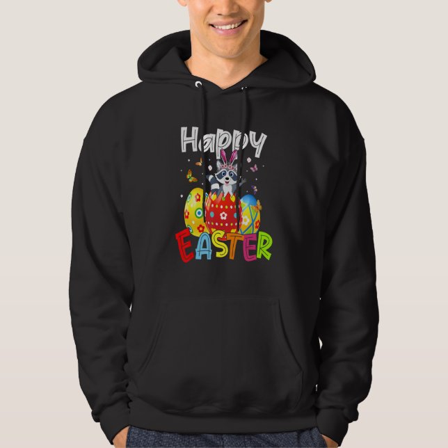 Happy Easter Cute Bunny Rabiit Racoon  Eggs Hunt  Hoodie (Front)