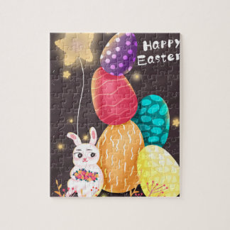 Happy Easter Cute Bunny Stacked Eggs Jigsaw Puzzle