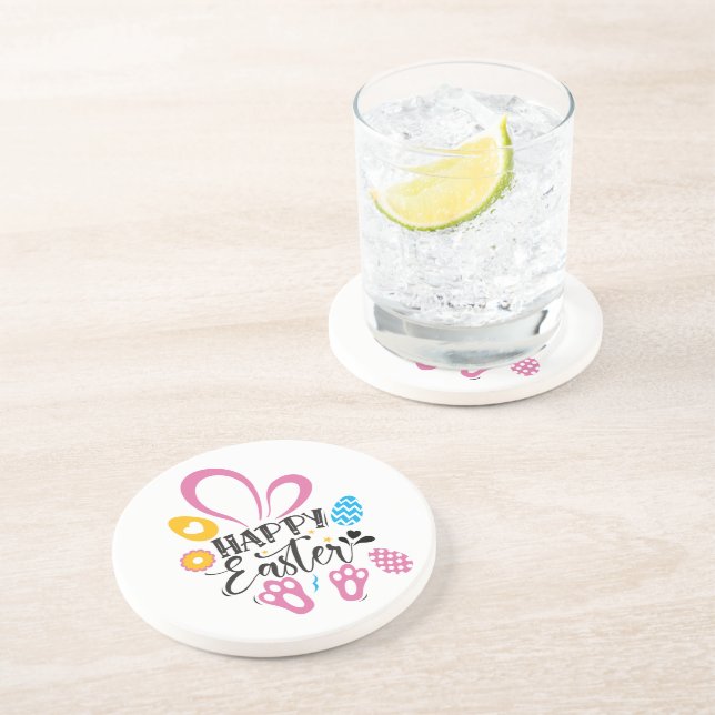 Happy Easter Cute Bunny With Easter Eggs Coaster (Side)
