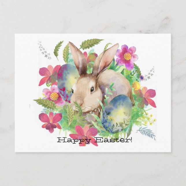 Happy Easter ! Cute bunny with eggs Holiday Postcard (Front)