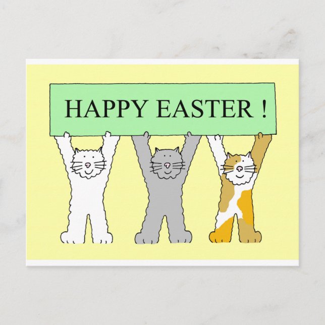 Happy Easter, Cute Cartoon Cats. Holiday Postcard (Front)