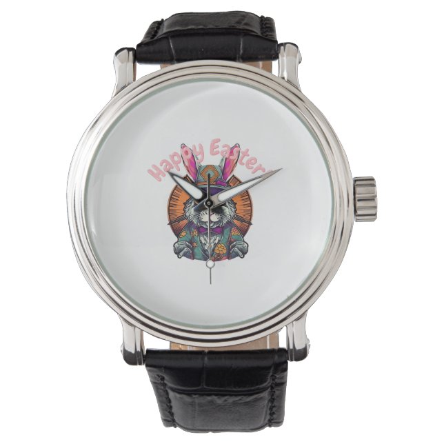 Happy Easter Cute Cartoon Easter Bunny Dutch Rabbi Watch (Front)