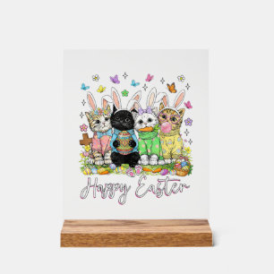 Happy Easter Cute Cat Lover Bunny Easter Day Women Acrylic Sign