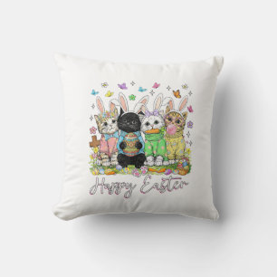 Happy Easter Cute Cat Lover Bunny Easter Day Women Cushion