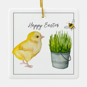 Happy Easter, cute chick and bumblebee Ceramic Ornament