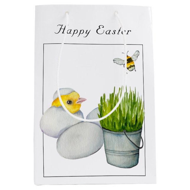 Happy Easter, cute chick and bumblebee Medium Gift Bag (Front)