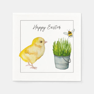 Happy Easter, cute chick and bumblebee Napkin