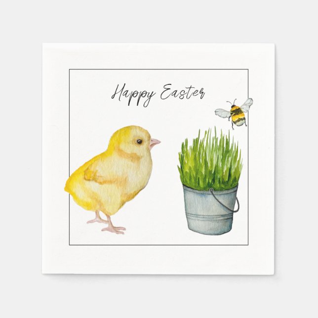 Happy Easter, cute chick and bumblebee Napkin (Front)