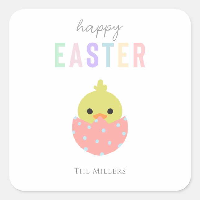 Happy Easter Cute Chick Peep Pastel Typography Square Sticker (Front)