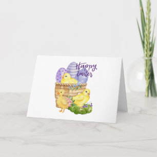 Happy Easter Cute Chicks and Easter Eggs Basket Card
