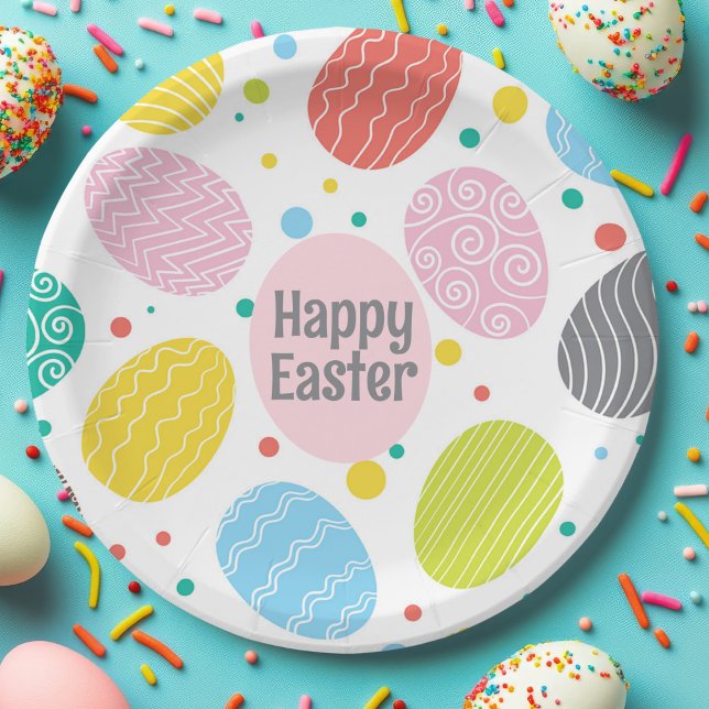 HAPPY EASTER Cute Coloured Eggs  Paper Plate (Creator Uploaded)