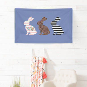 Happy Easter Cute Easter Leopard Bunny Rabbit  Banner