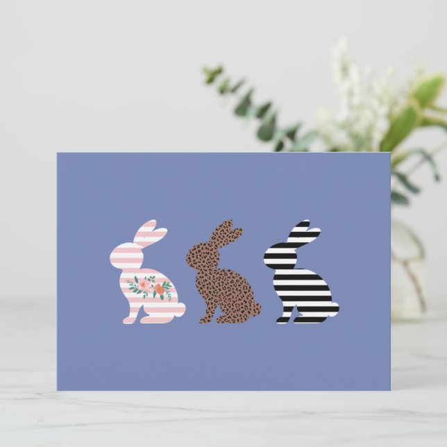 Happy Easter Cute Easter Leopard Bunny Rabbit  Invitation (Standing Front)