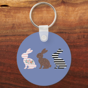 Happy Easter Cute Easter Leopard Bunny Rabbit  Key Ring