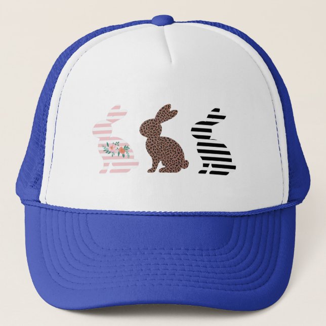 Happy Easter Cute Easter Leopard Bunny Rabbit  Trucker Hat (Front)