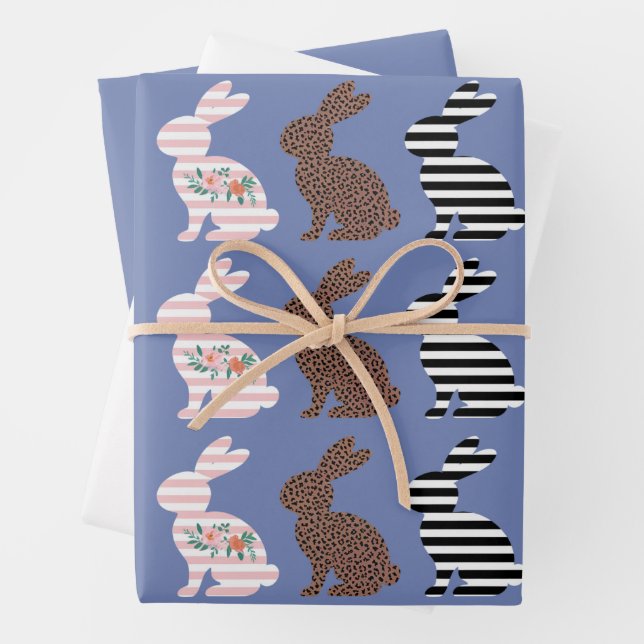 Happy Easter Cute Easter Leopard Bunny Rabbit  Wrapping Paper Sheet (In situ)