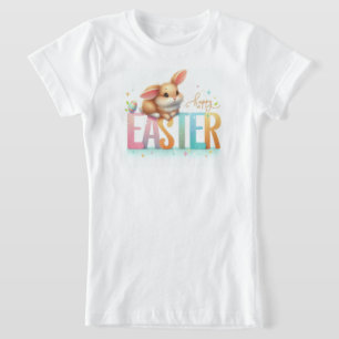 Happy Easter Cute Easter Typography with Bunny T-Shirt