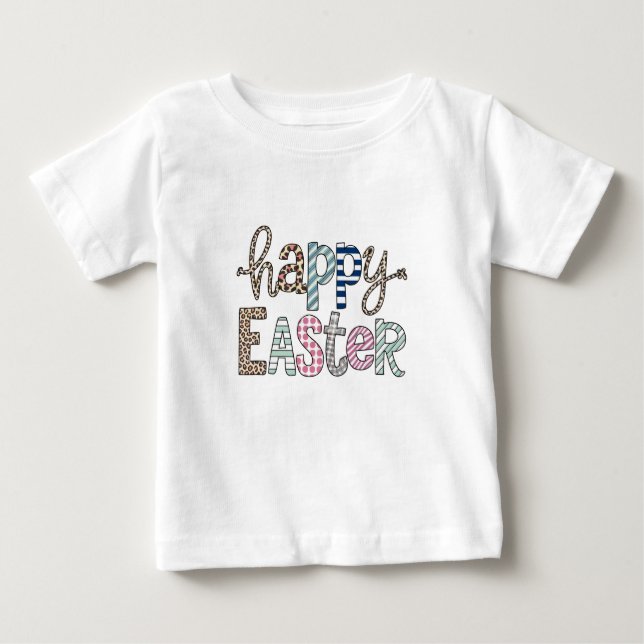 Happy Easter Cute Floral Bunny Spring Leopard Baby T-Shirt (Front)