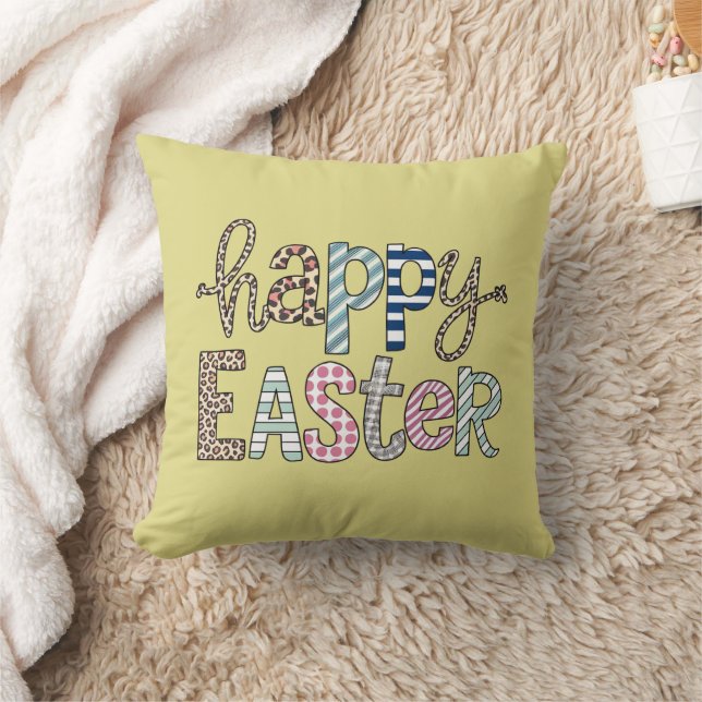 Happy Easter Cute Floral Bunny Spring Leopard Cushion (Blanket)