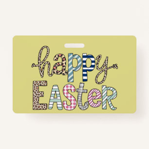 Happy Easter Cute Floral Bunny Spring Leopard ID Badge