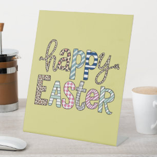 Happy Easter Cute Floral Bunny Spring Leopard Pedestal Sign