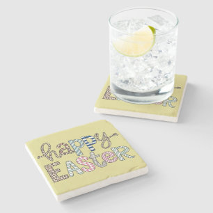 Happy Easter Cute Floral Bunny Spring Leopard Stone Coaster