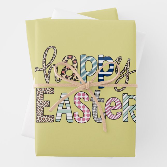 Happy Easter Cute Floral Bunny Spring Leopard Wrapping Paper Sheet (In situ)