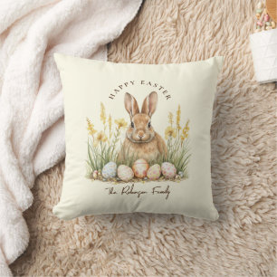 Happy Easter Cute Floral Spring Rabbit Cushion