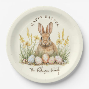 Happy Easter Cute Floral Spring Rabbit Paper Plate