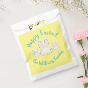 Happy Easter Cute fun bunnies yellow custom script Favour Bags