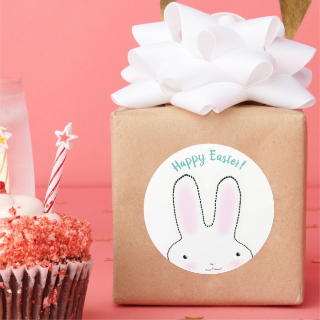 Happy Easter cute fun bunny peekaboo custom script Classic Round Sticker (Party)