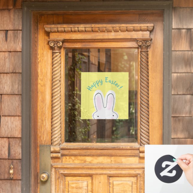 Happy Easter cute funny peekaboo bunny script text (Home Door)