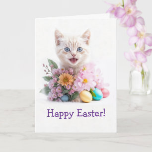 Happy Easter Cute Ginger Kitten in Flowers  Card
