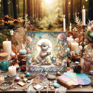 Happy Easter Cute Lamb Tea Party Christian Holiday Card