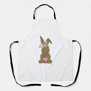Happy Easter Cute Leopard Bunny Rabbit Apron