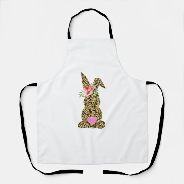 Happy Easter Cute Leopard Bunny Rabbit  Apron (Front)