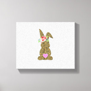 Happy Easter Cute Leopard Bunny Rabbit  Canvas Print