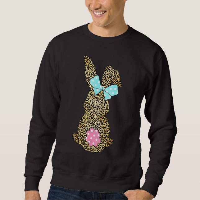 Happy Easter Cute Leopard Bunny Rabbit Women Funny Sweatshirt (Front)