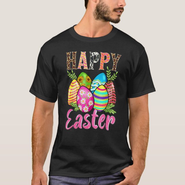 Happy Easter Cute Leopard Floral Easter Egg Hunt B T-Shirt (Front)