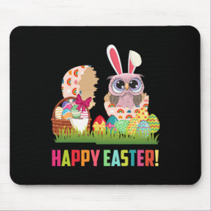 Happy Easter Cute Owl Wearing Bunny Ear Owl Lover Mouse Pad