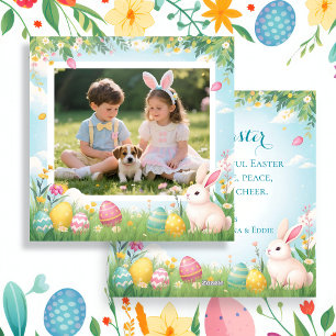 Happy Easter Cute Pastel Family Photo Holiday Card