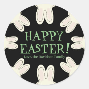 Happy Easter cute peeking bunnies out of hole fun Classic Round Sticker
