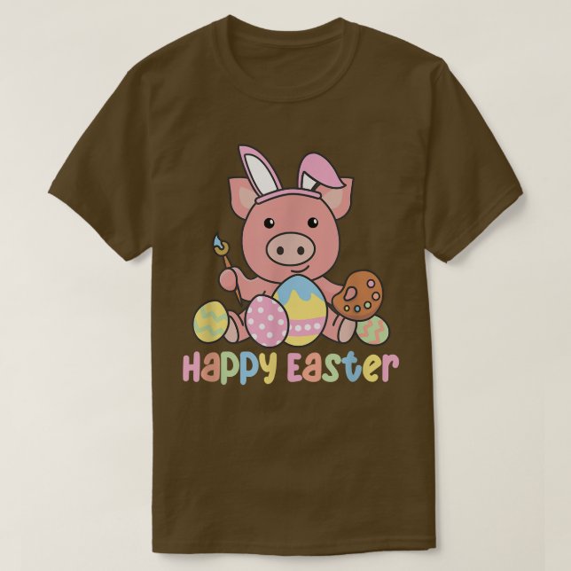 Happy Easter Cute Pig For Easter With Easter Eggs  T-Shirt (Design Front)