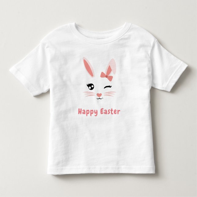 Happy Easter Cute Pink Bunny Face Toddler T-Shirt (Front)