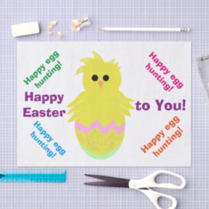 Happy Easter Cute Pink Green Chick Greeting Tissue Paper
