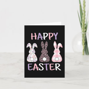 Happy Easter Cute Pink Leopard Plaid Flower Bunny  Card