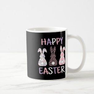 Happy Easter Cute Pink Leopard Plaid Flower Bunny  Coffee Mug