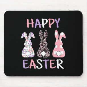 Happy Easter Cute Pink Leopard Plaid Flower Bunny Mouse Pad